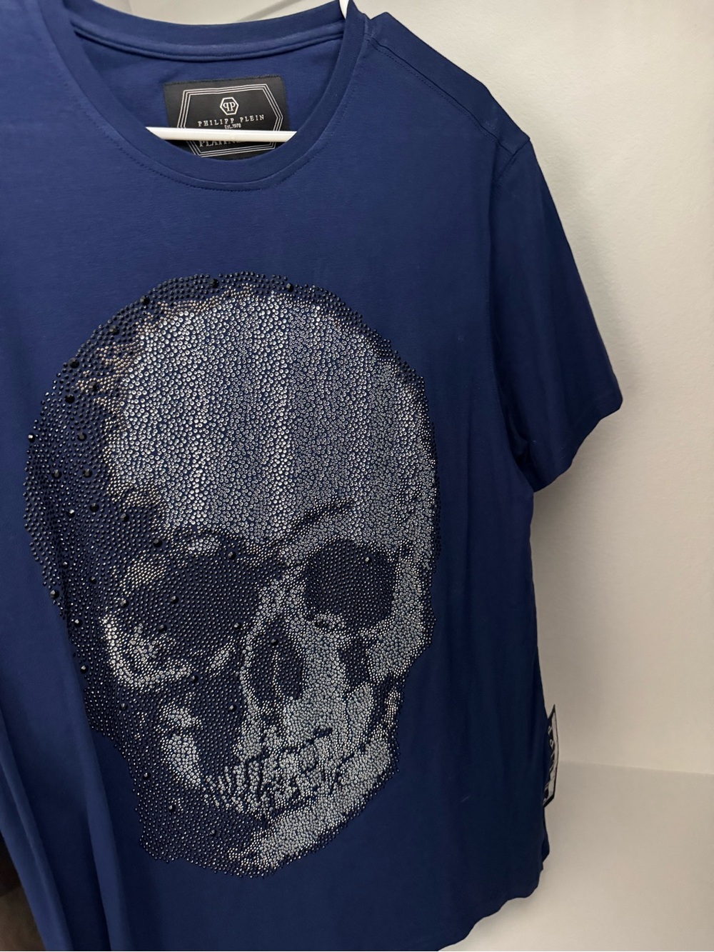 Philipp Plein Navy Short-Sleeve Skull Crystal Tee
